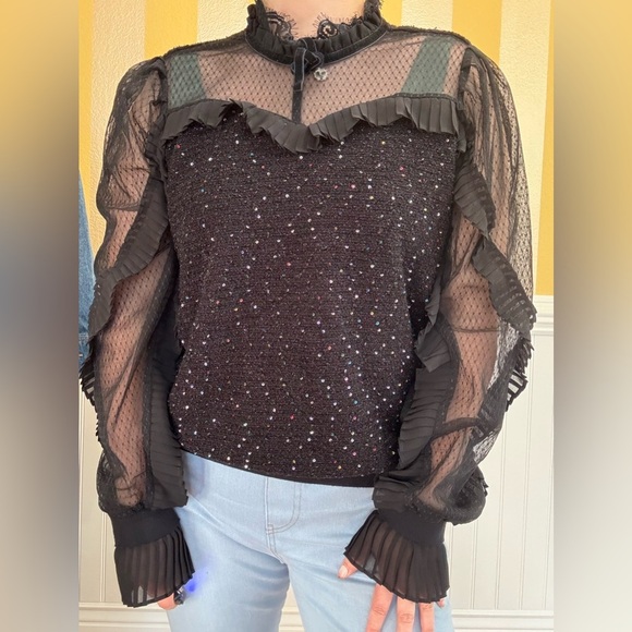 Elegant Black Sheer Ruffle Top - Picture 6 of 8